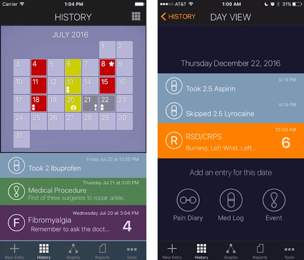 Calendar and medication tracker — My Pain Diary