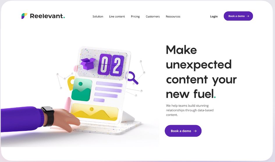 Reelevant landing page by Barthelemy Chalvet